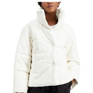Inc Faux Leather Puffer Coat White